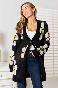 Thumbnail for Double Take Floral Button Down Longline Cardigan - T - 1 COLOR -