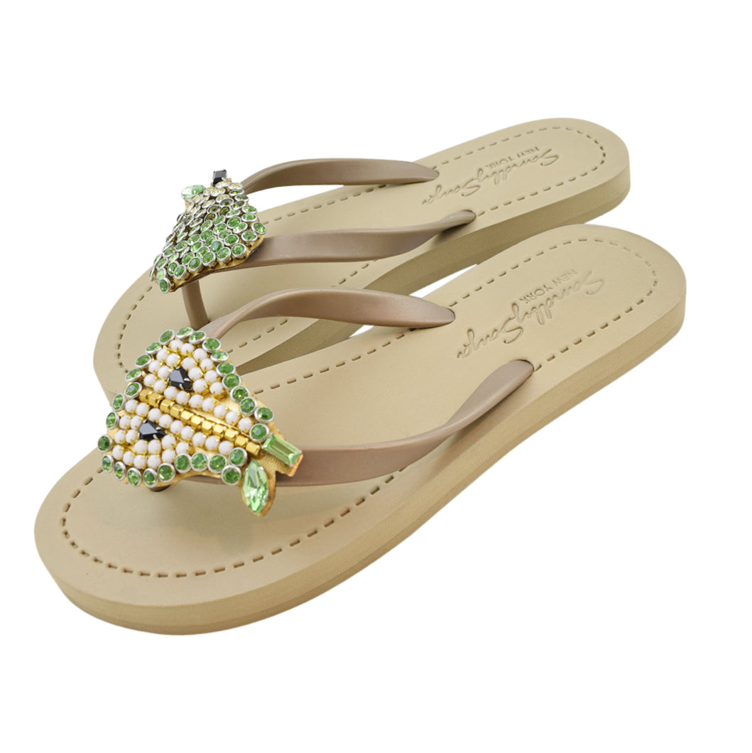 SAND BY SAYA N.Y. - Pear - Rhinestone Flat Flip Flops Sandal - 5 COLORS