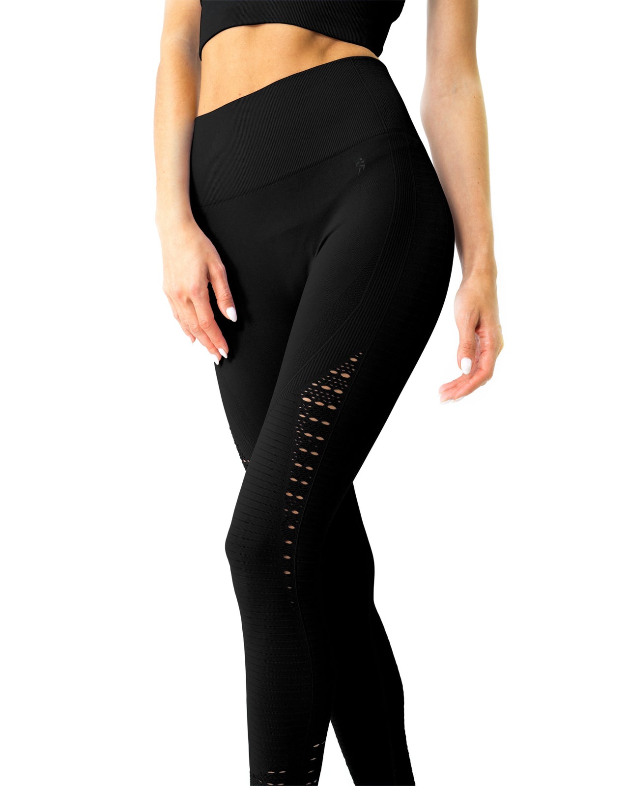 Savoy - Mesh Seamless Legging With Ribbing Detail - Black - 1 COLOR -