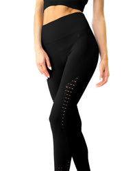 Thumbnail for Savoy - Mesh Seamless Legging With Ribbing Detail - Black - 1 COLOR -