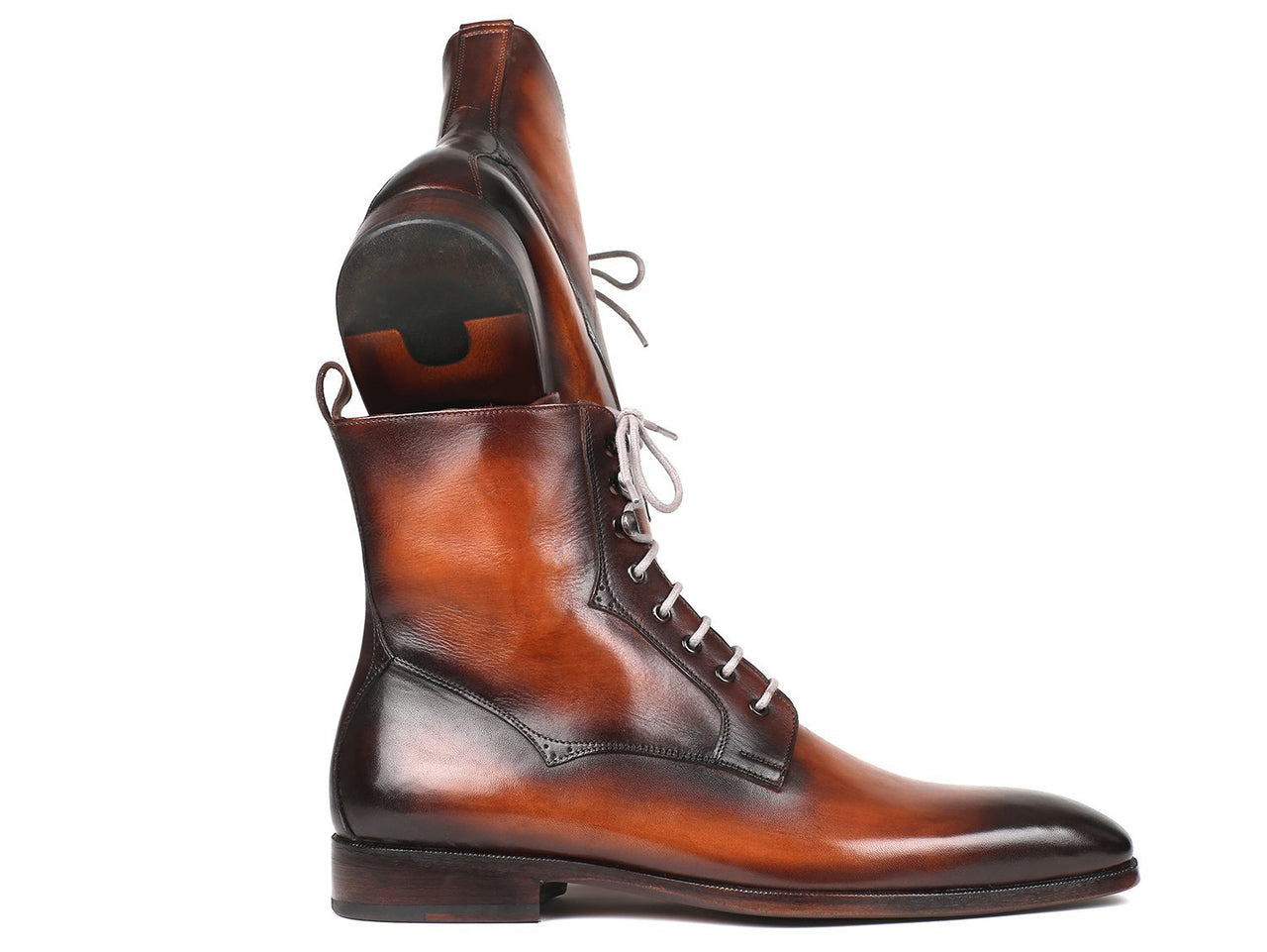 Paul Parkman - Men's Brown Burnished Leather Lace-Up Boots -