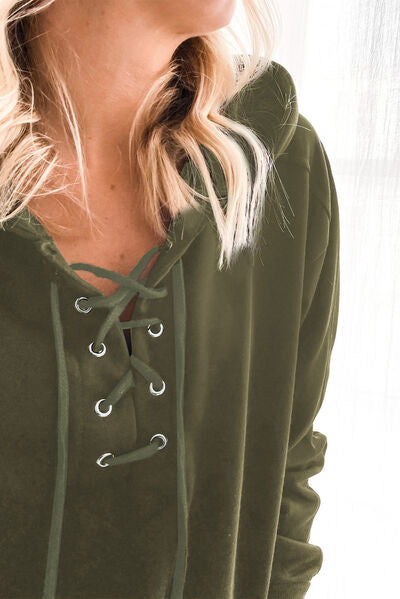 Lace-Up Dropped Shoulder Hoodie - T - 8 COLORS -