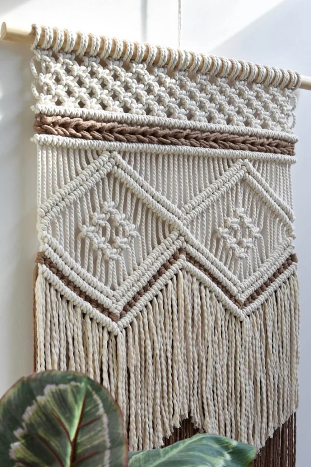 Two-Tone Handmade Macrame Wall Hanging - 27.5" X 15.7" - T - 1 COLOR SCHEME -