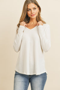 Thumbnail for Riah Fashion - V-Neck Long Sleeved Waffle Top - 7 COLORS -