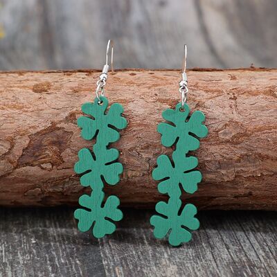 Lucky Clover Wooden Dangle Earrings - T - 1 COLOR -