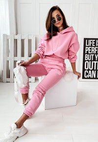 Thumbnail for Casual sports hooded long-sleeved trousers two-piece suit set - 2 PCS. - K - 5 COLORS -