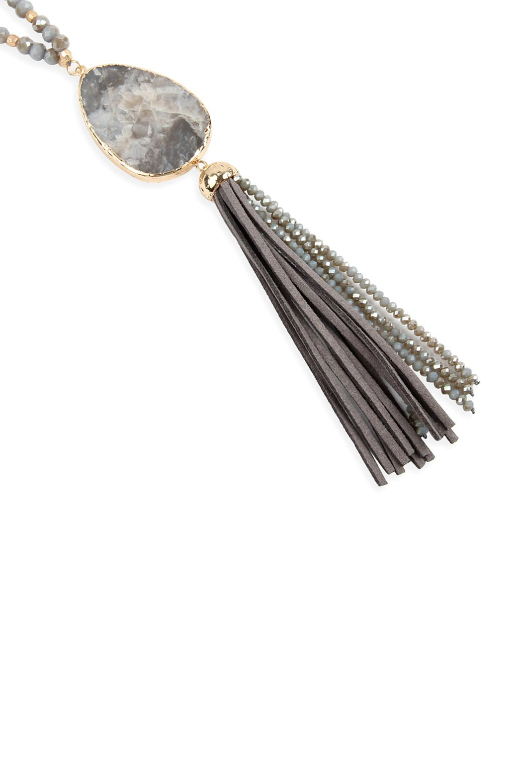 Natural Stone Tassel Pendant Necklace - 5 COLORS -