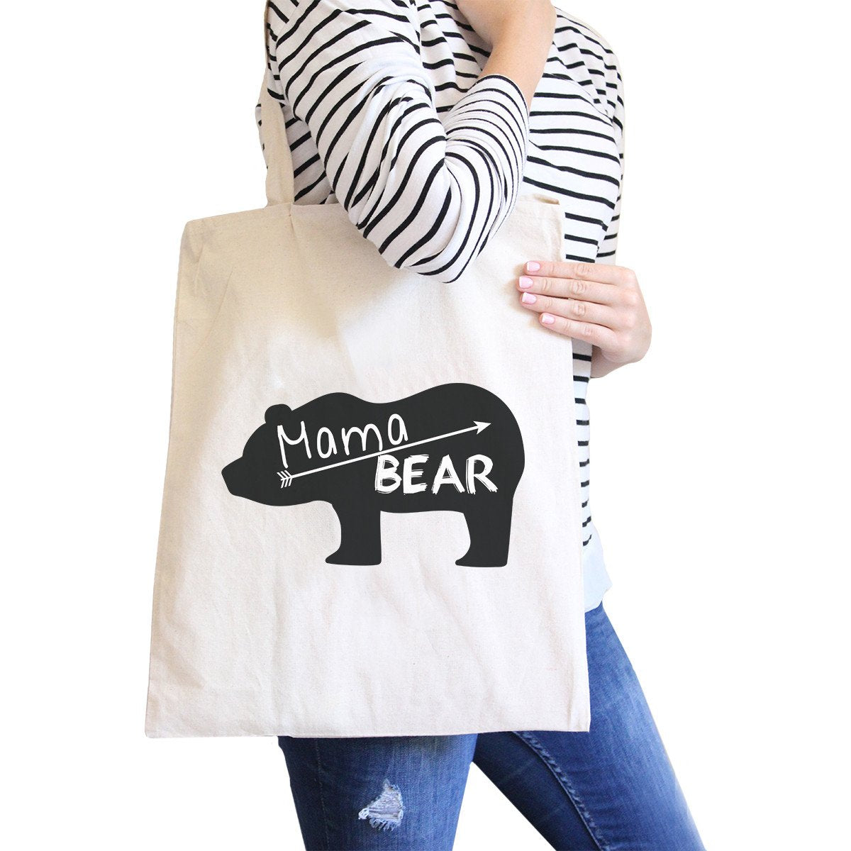 Mama Bear Natural Canvas Shoulder Bag Trendy Graphic Gift for Her -