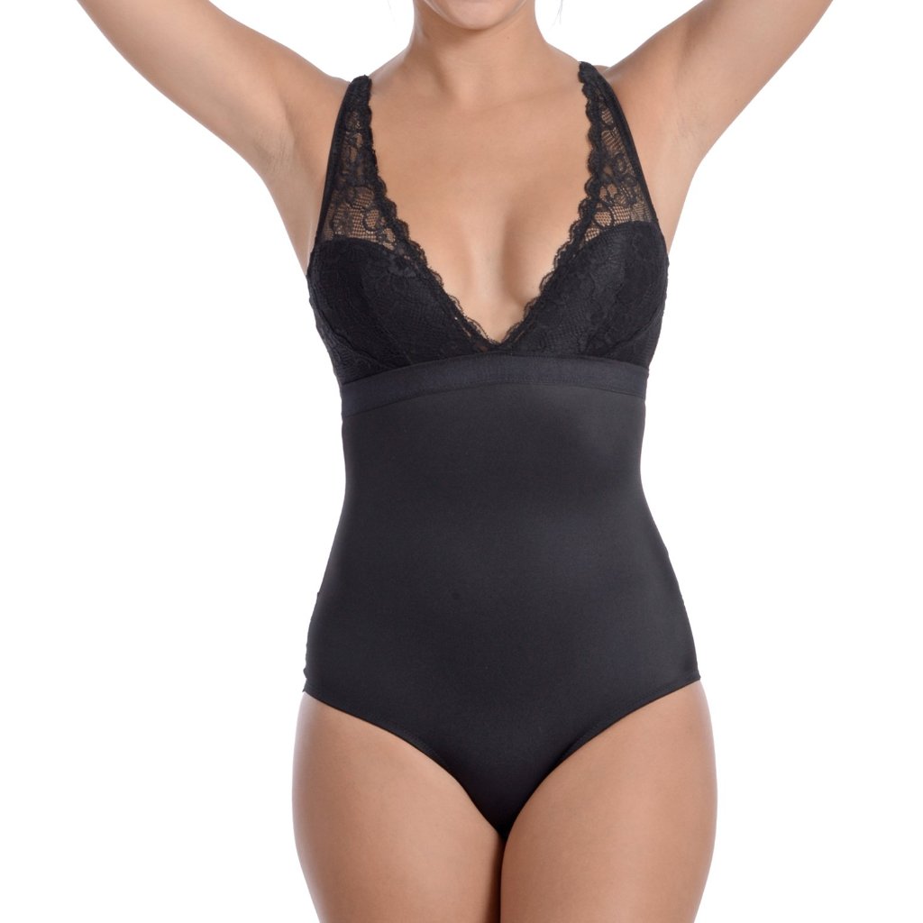 Lingerie Look Full Bodysuit Shaper With Beautiful Lace Details Black -