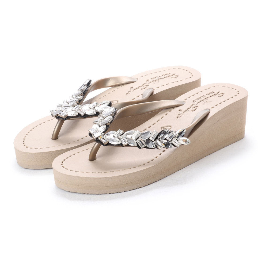 SAND BY SAYA N.Y. - Greenwich - Rhinestone Mid Wedge Flip Flops - 2 COLORS -