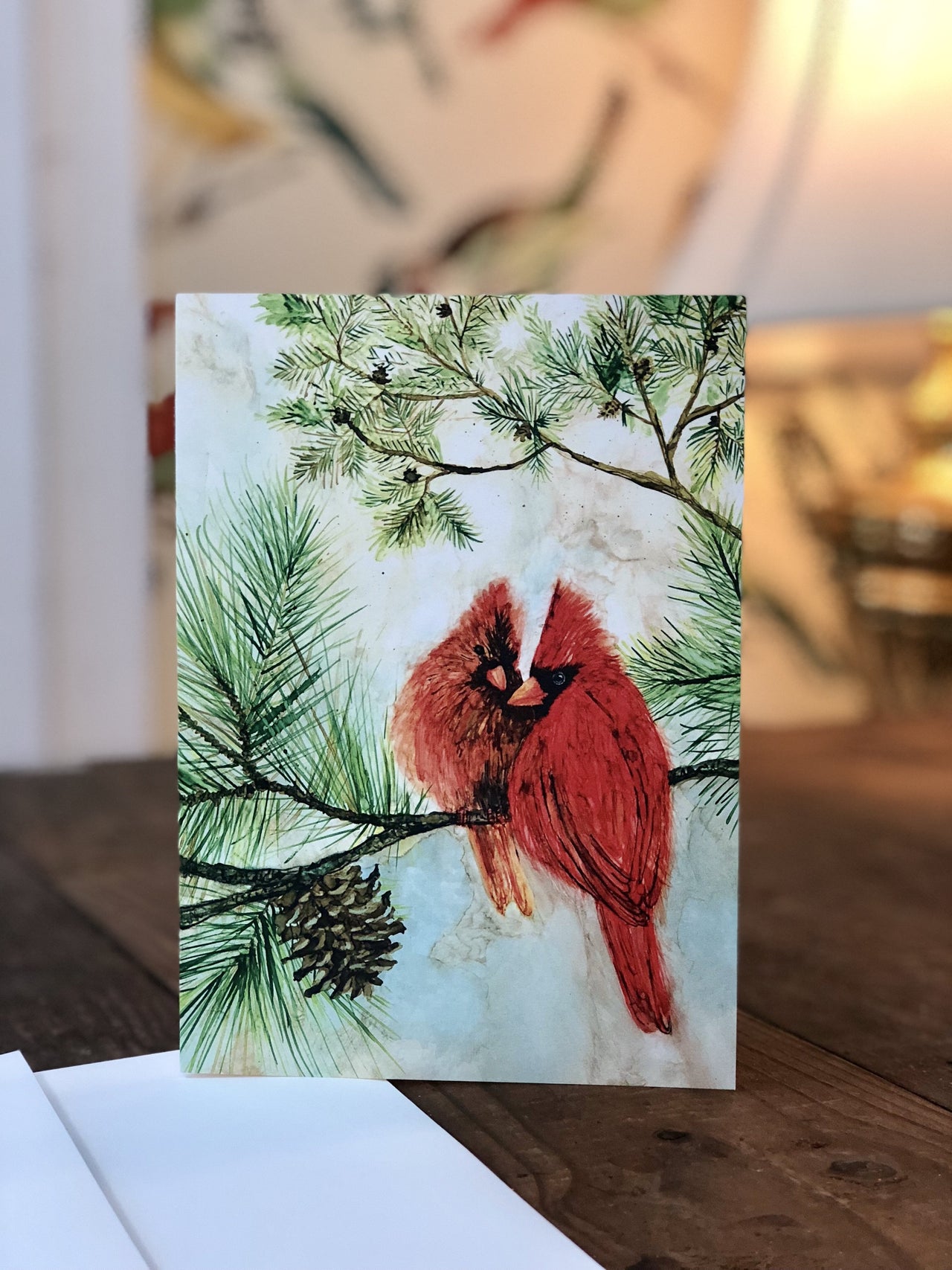 Cardinal Lovebirds : Greeting Card - 5"X7" - 1 OR SET(6) -