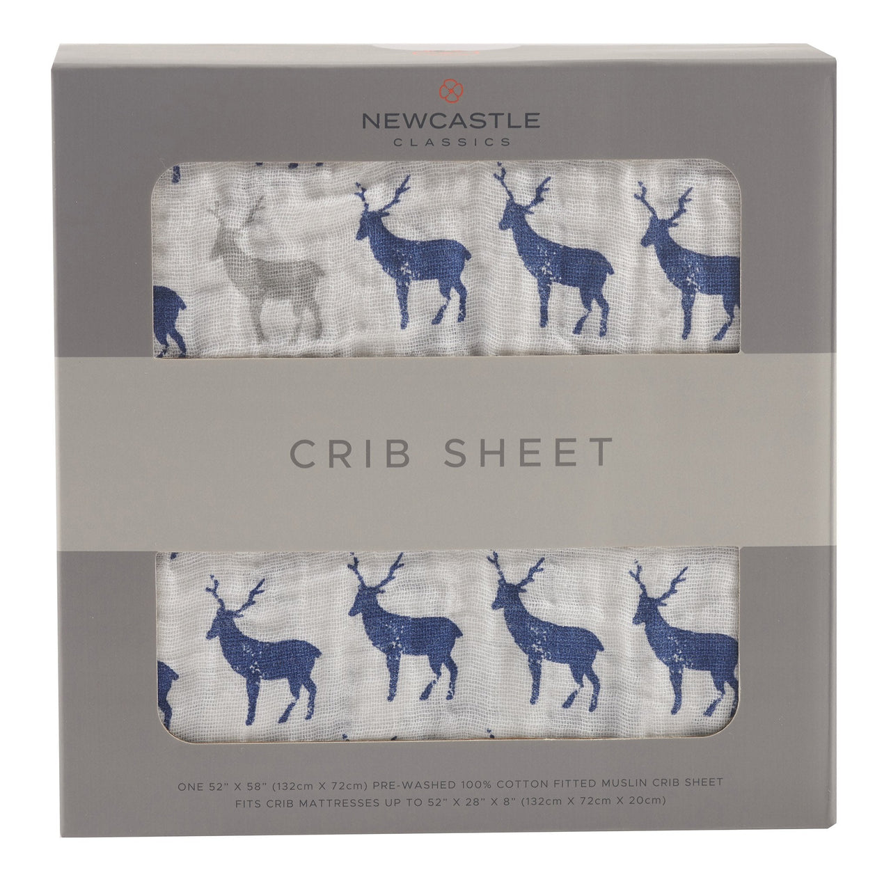 Newcastle - Blue Deer Cotton Muslin Crib Sheet -