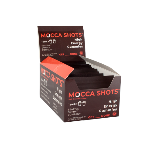 Seattle Gummy Co. - Mocca Shots Energy Gummies with Caffeine | Dark Chocolate Orange (12-Pack box) -