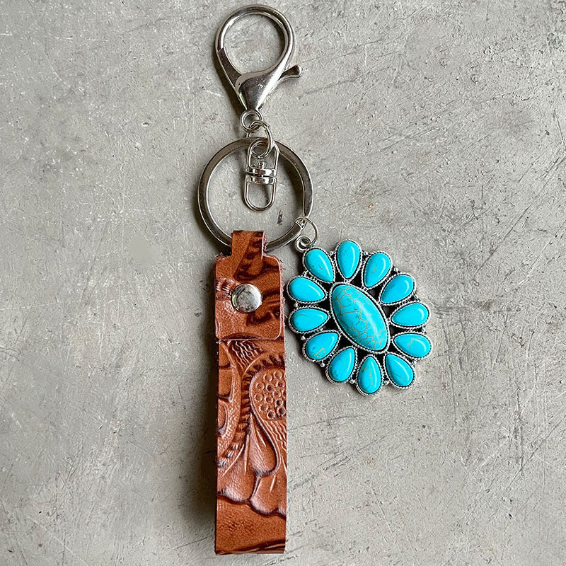 Turquoise Genuine Leather Key Chain - 6.1" - T - 5 STYLES -