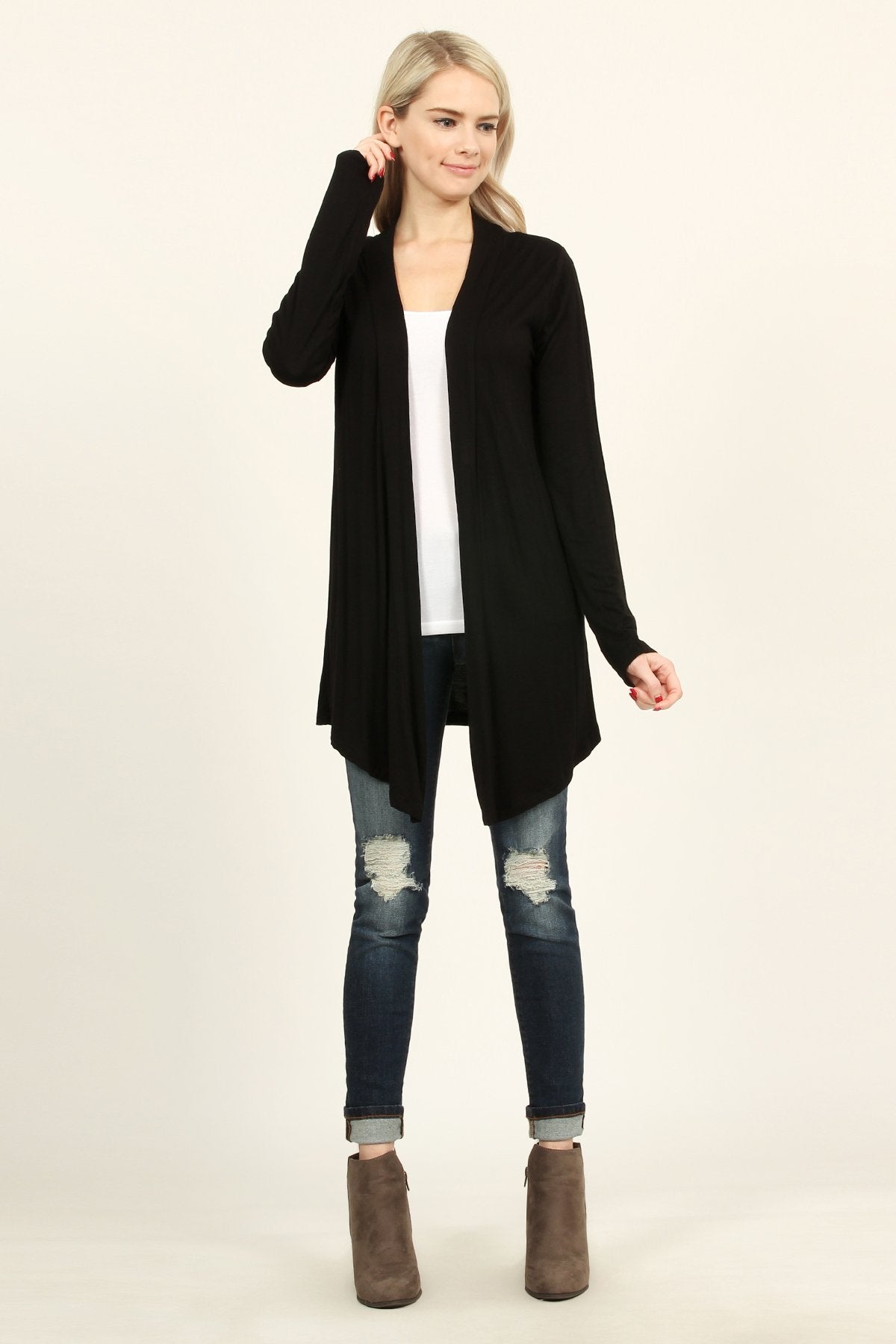 Riah Fashion -  - Drapey Open Front Cardigan - 15 COLORS -