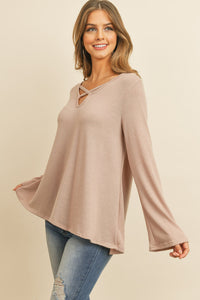 Thumbnail for Criss Cross Neck Long Sleeve Hacci Top - 5 COLORS -