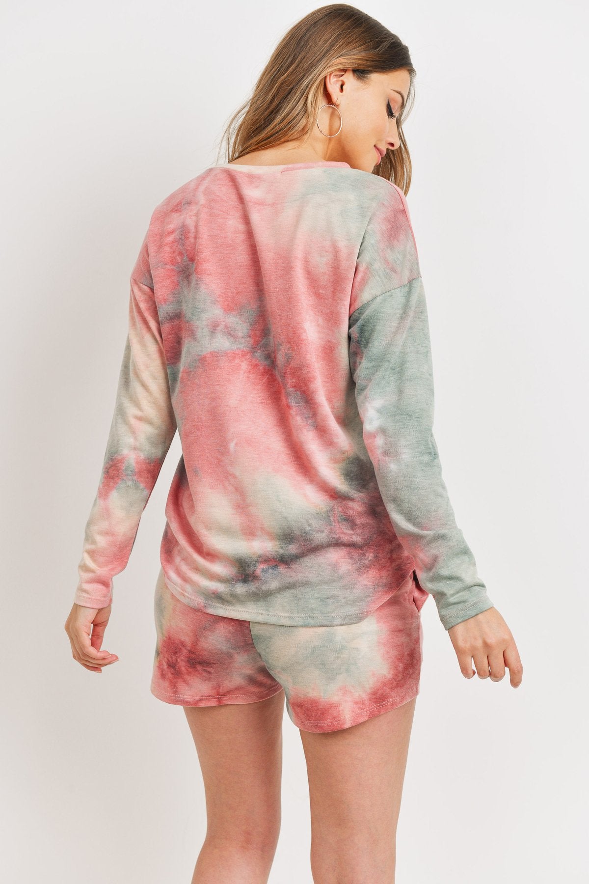 Riah Fashion - Tie Dye Top and Shorts Set With Self Tie - 2 PCS. - 6 COLORS -