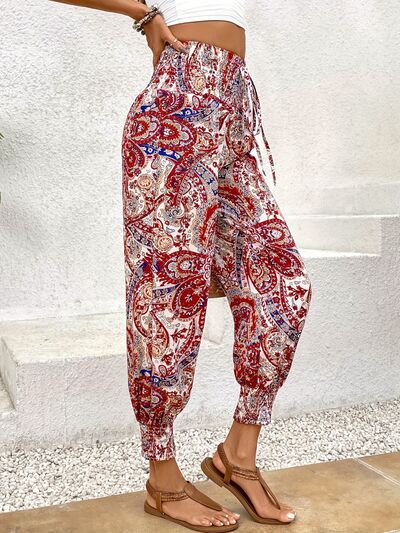 Tied Printed High Waist Pants - T - 2 COLORS -