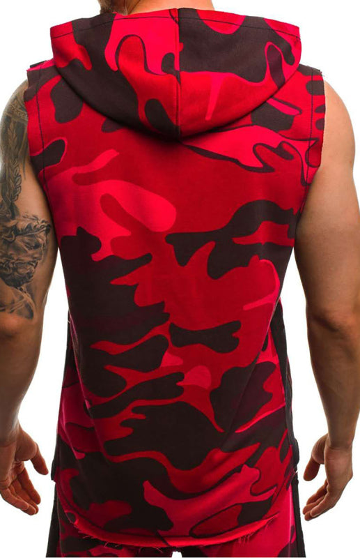 Men's Printed Sleeveless Hooded Tank Top - K - 3 CAMO COLORS -