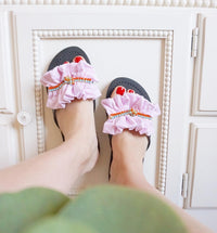 Thumbnail for SAND BY SAYA N.Y. - Pink Hudson - Stipe Ruffle Mid Wedge Flip Flops - 2 COLORS -