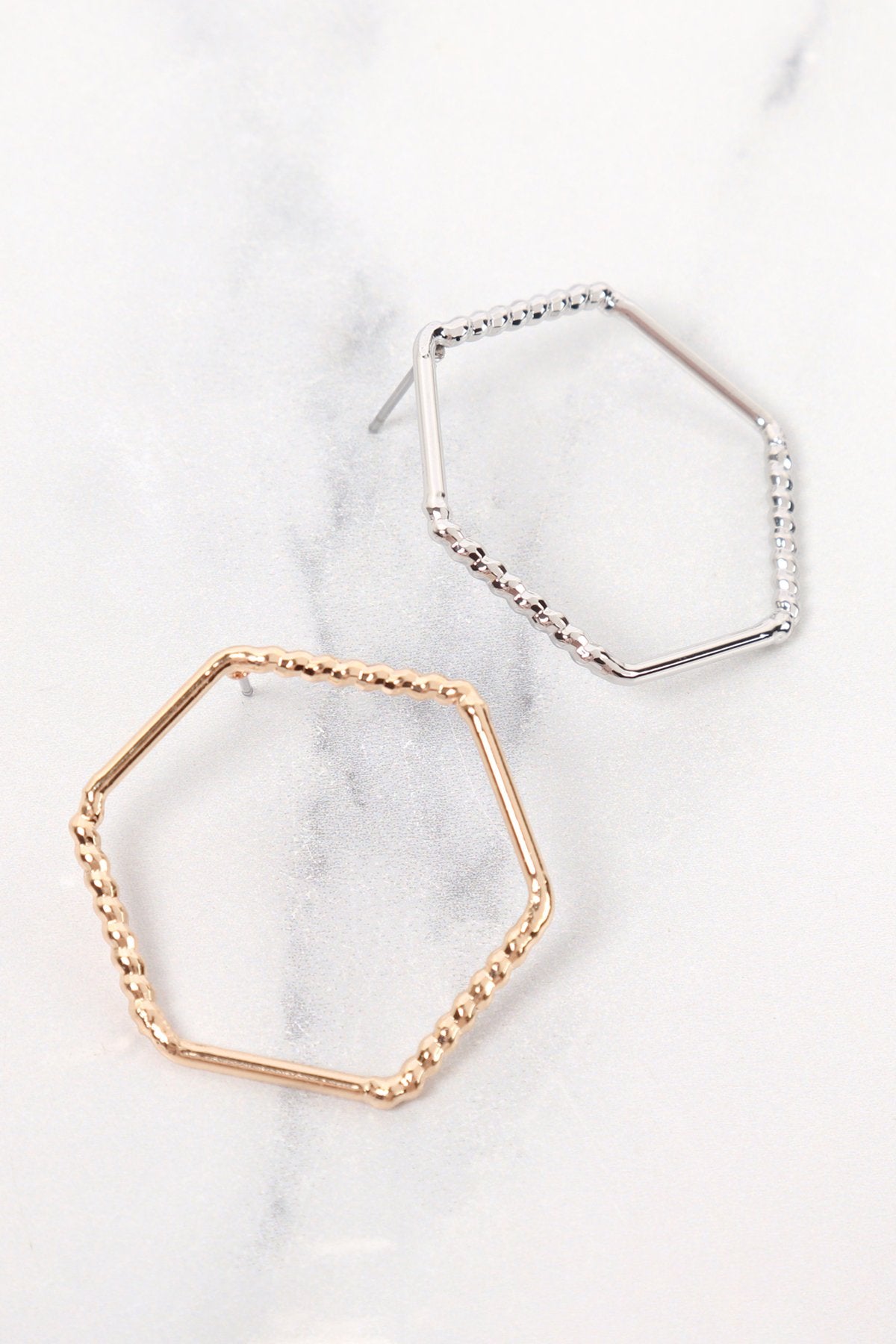 Open Hexagon Post Earrings - 2 FINISHES -