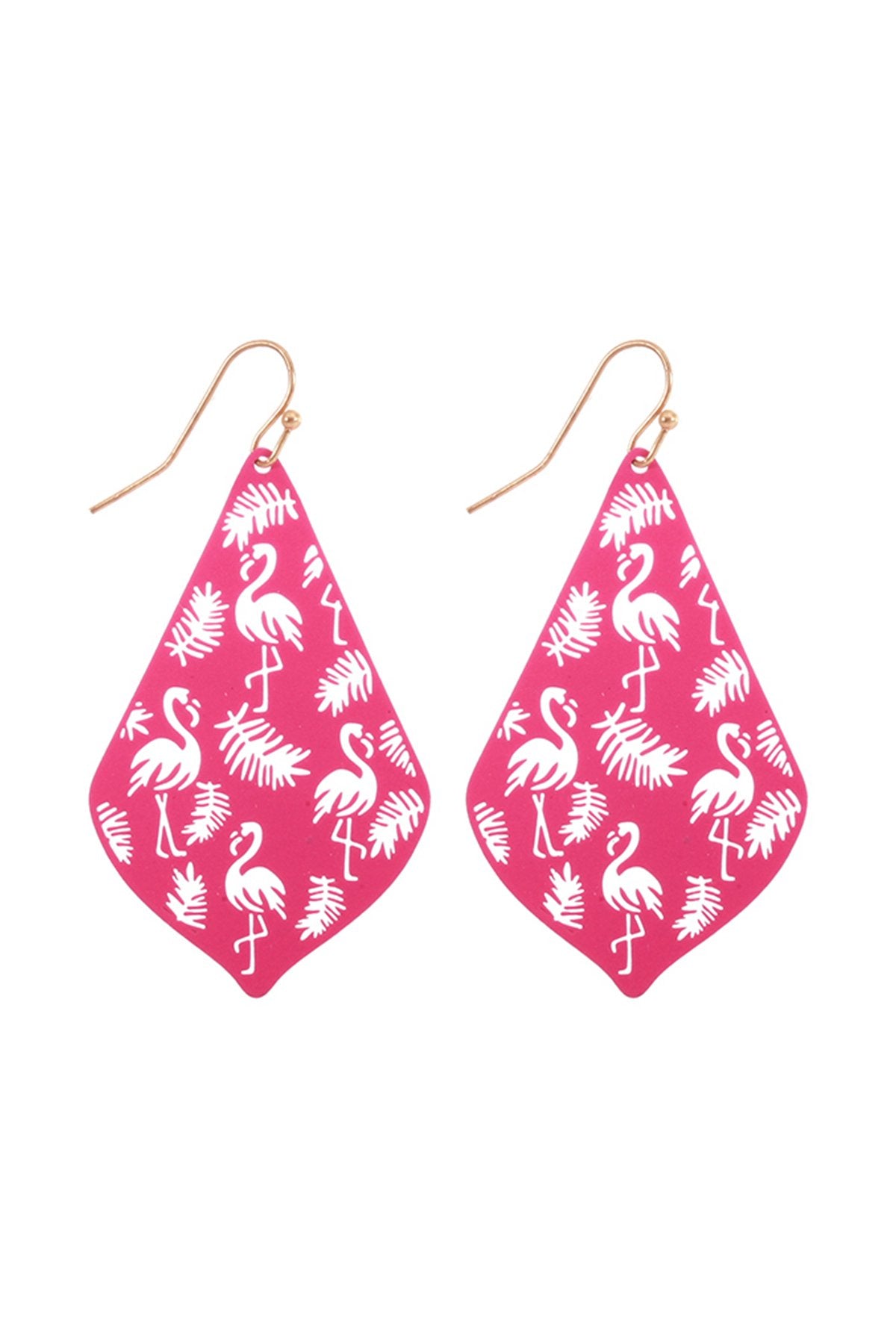 Metal Filigree Flamingo Drop Earrings - 3 COLORS -