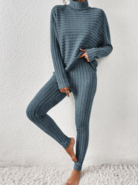 Thumbnail for Ribbed Turtleneck Top and Pants Set - 2 PCS. - T - 5 COLORS -