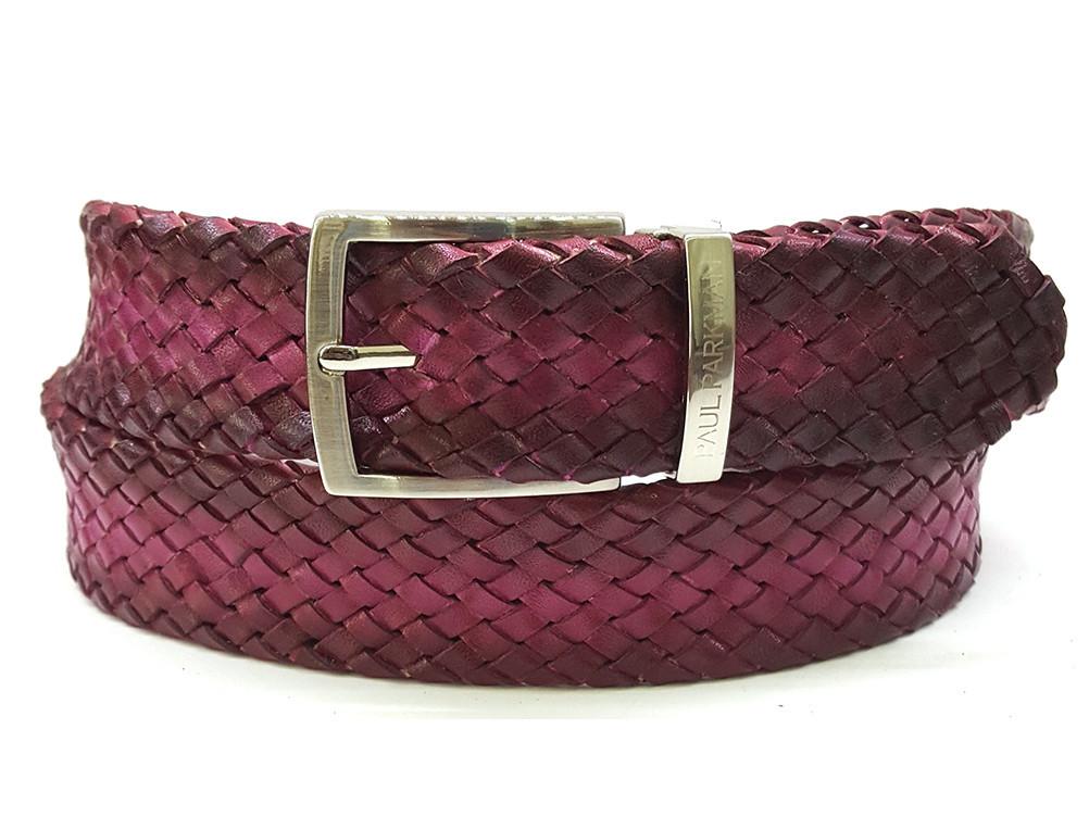 PAUL PARKMAN - Men's Woven Leather Belt Purple -