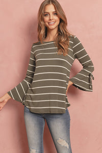 Thumbnail for Riah Fashion - Stripe Flutter Sleeve Tie Top - 3 COLORS -