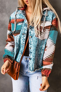 Thumbnail for Drawstring Hooded Pocketed Denim Jacket - T - 2 COLORS -