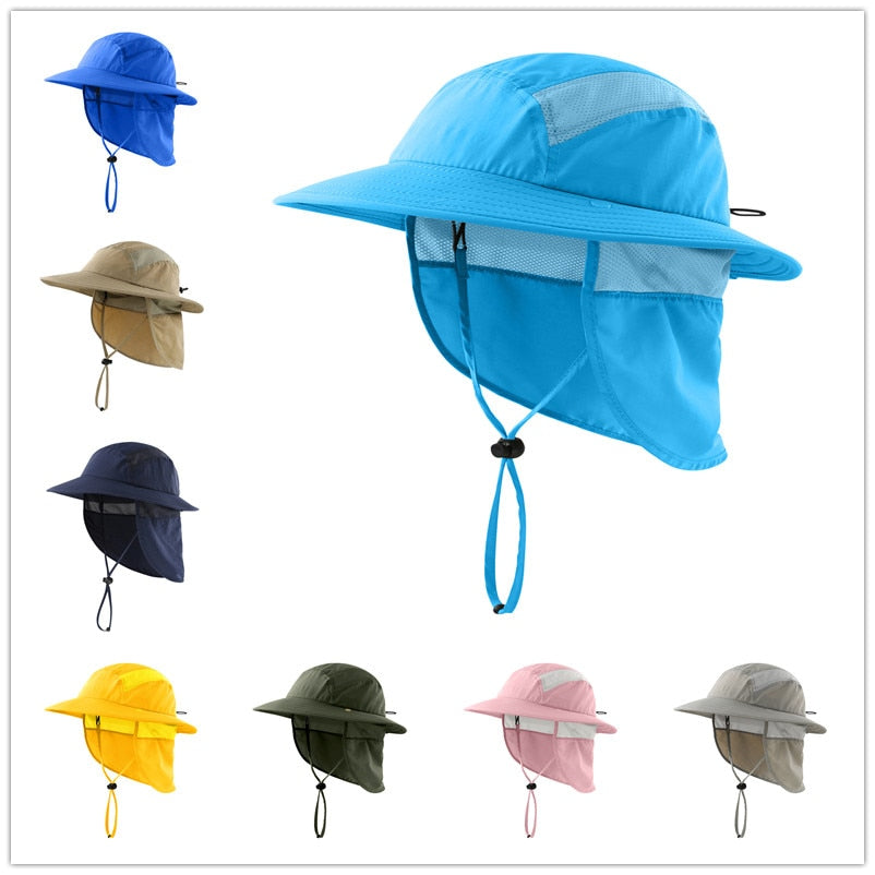 Connectyle - Toddler Boys & Girls Summer Sun Hat UPF50+ Bucket Hats With Detachable Neck Flap Summer Beach Hat - [23 DAY DELIVERY] - 12 COLORS -