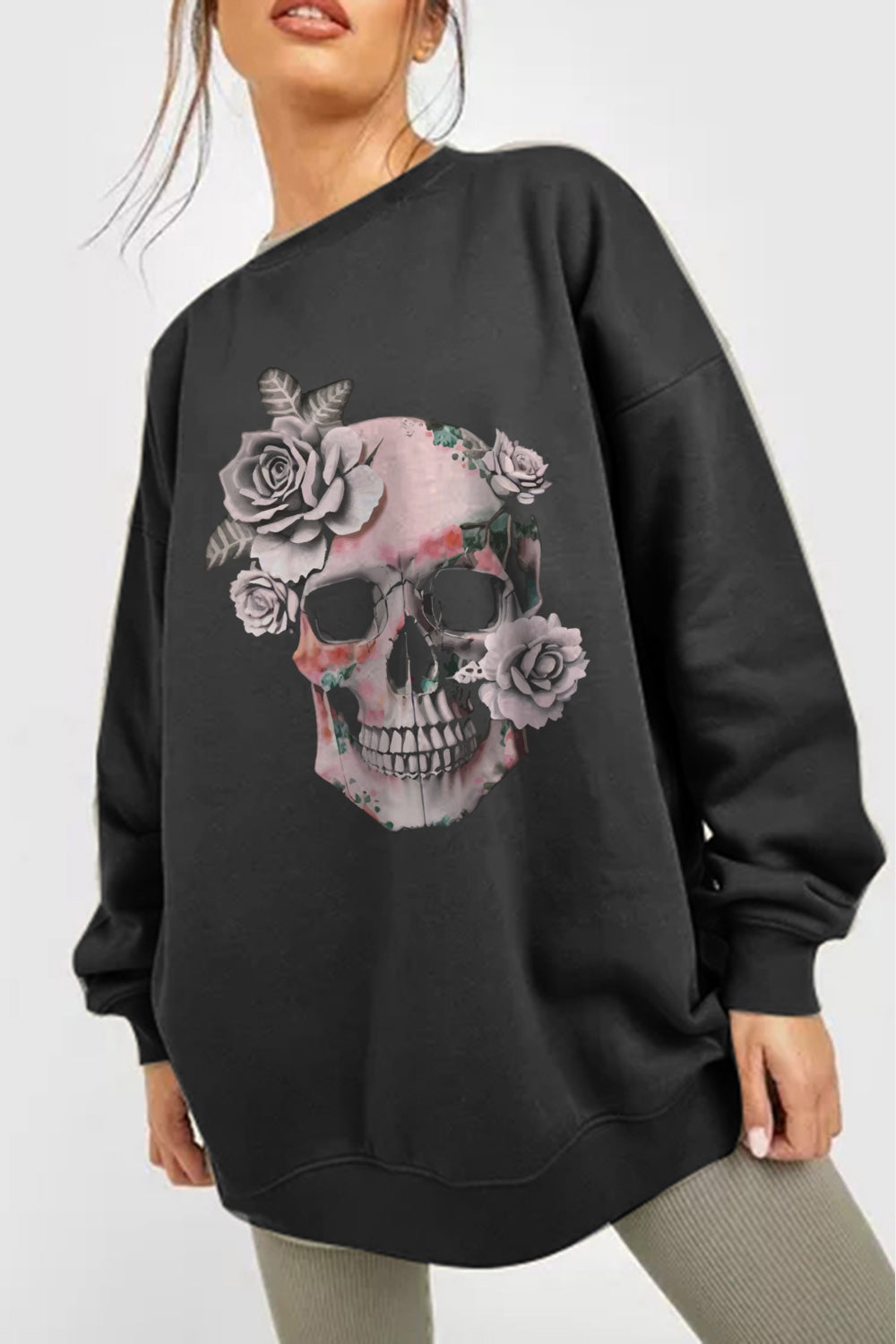 Simply Love Simply Love Full Size Dropped Shoulder SKULL Graphic Sweatshirt - T - 1 COLOR -