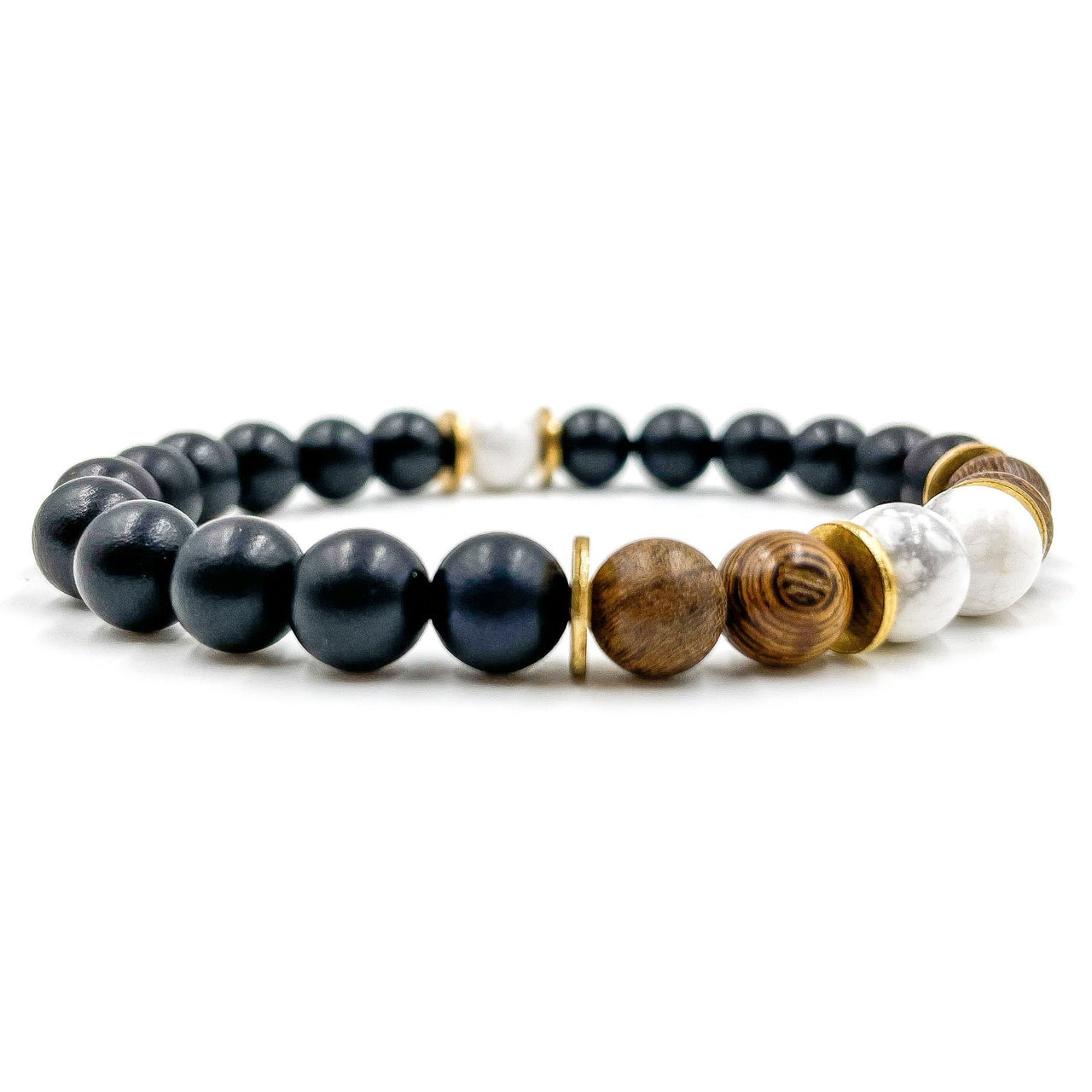 Central Premium - White Howlite, Zebrawood & Ebony Blackwood Mala Beaded Bracelet -