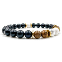 Thumbnail for Central Premium - White Howlite, Zebrawood & Ebony Blackwood Mala Beaded Bracelet -