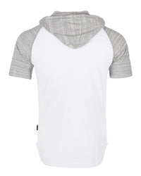 Thumbnail for Men's Short Sleeve Raglan Hoodie Round Bottom Semi Longline T-Shirt - 1 COLOR