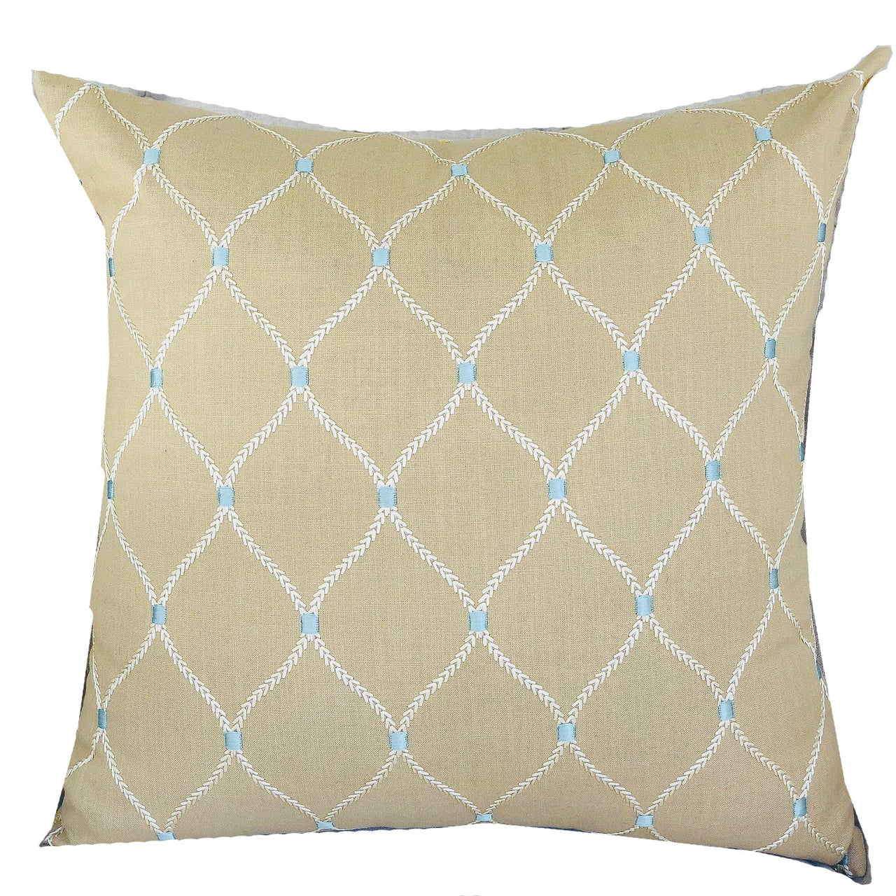 Abby Taupe White and Blue Handmade Luxury Pillow - 10 SIZES -