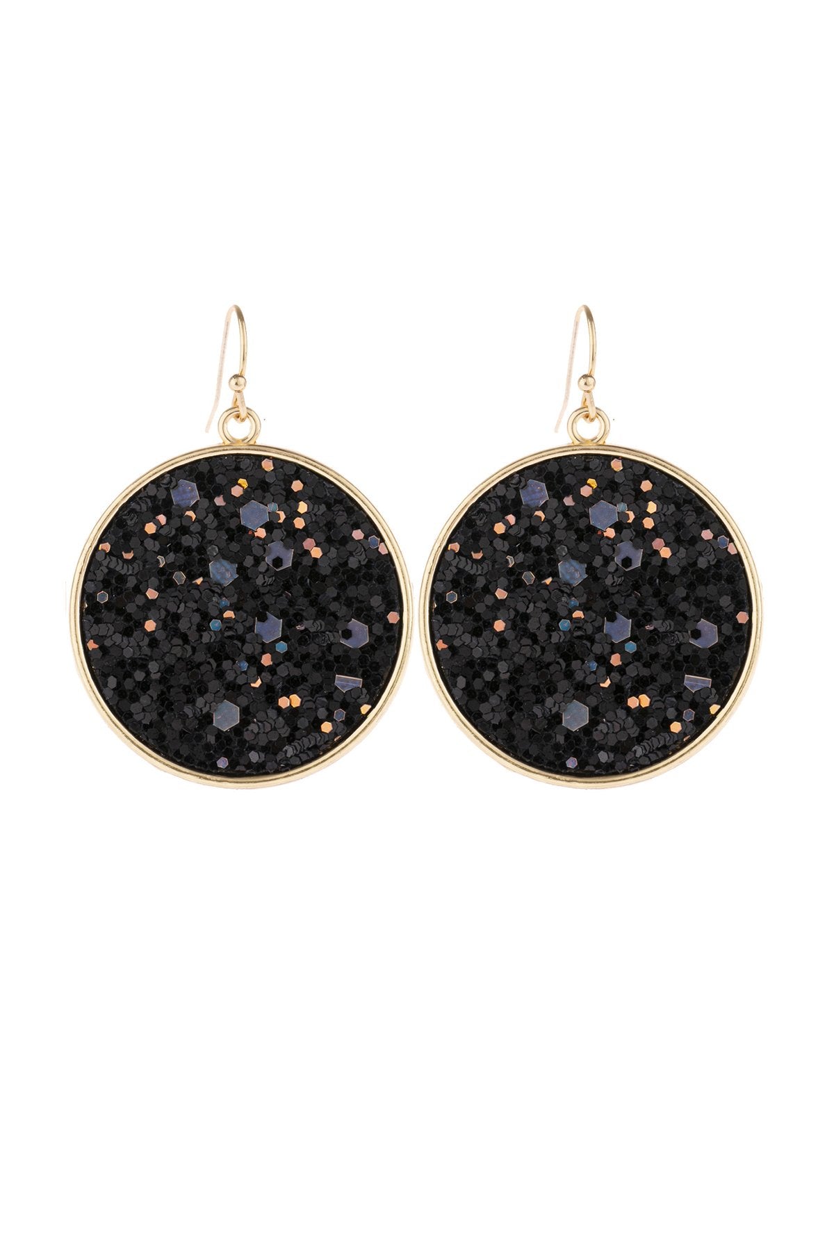 Riah Fashion - Disc Sequin Leather Drop Earrings - 8 COLORS -