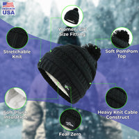 Thumbnail for Fear0 NJ - Women Plush Insulated Cuff Knit Pom Pom Beanie Hat - 3 COLORS -