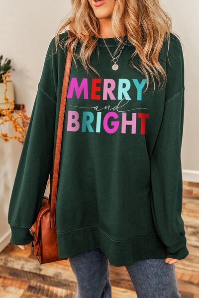 MERRY AND BRIGHT Round Neck Sweatshirt - T - 1 COLOR -