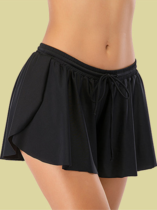 Women's solid color swimming skirt with pleated cross-border swimming trunks - K - 1 COLOR -