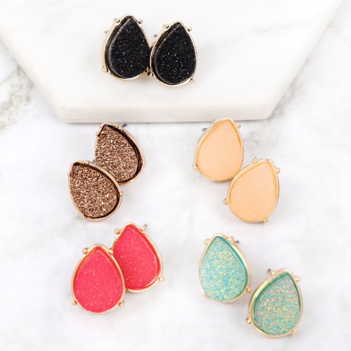 Druzy Teardrop Post Earrings - 17 COLORS -