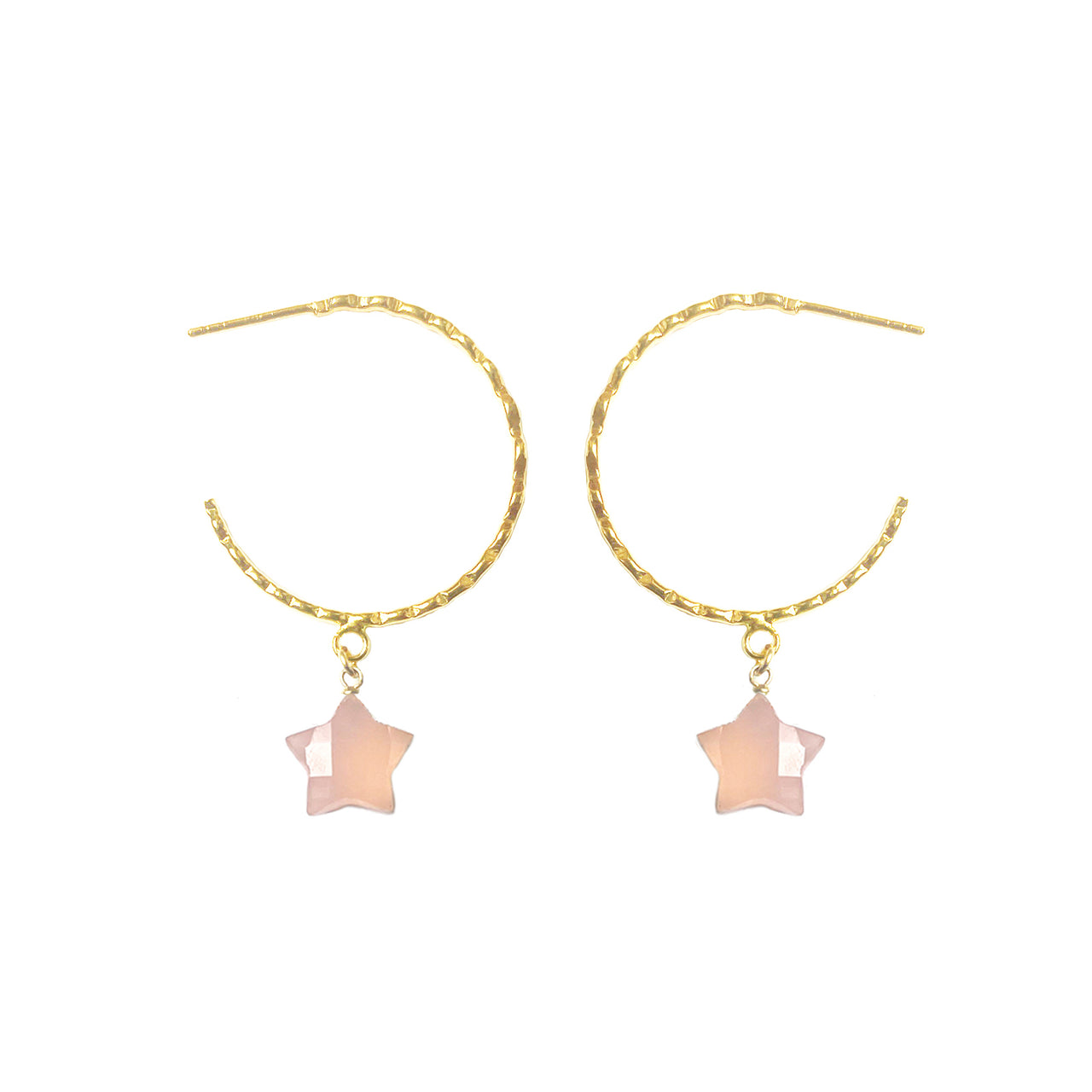 Gena Myint - Rose Quartz Hammered Hoop Earrings -