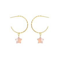 Thumbnail for Gena Myint - Rose Quartz Hammered Hoop Earrings -