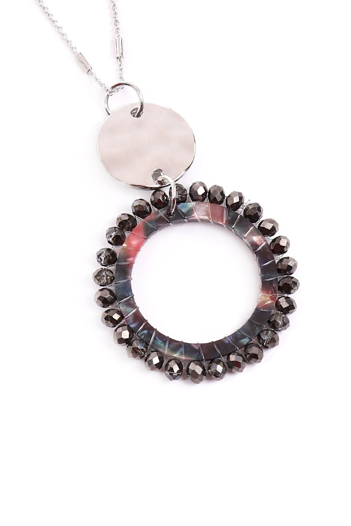 Riah Fashion - Glass Beaded Hoop Pendant Necklace - 6 COLORS