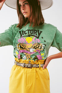 Thumbnail for Q2 - T-Shirt With Victory Text in Grayish Green - 1 COLOR -