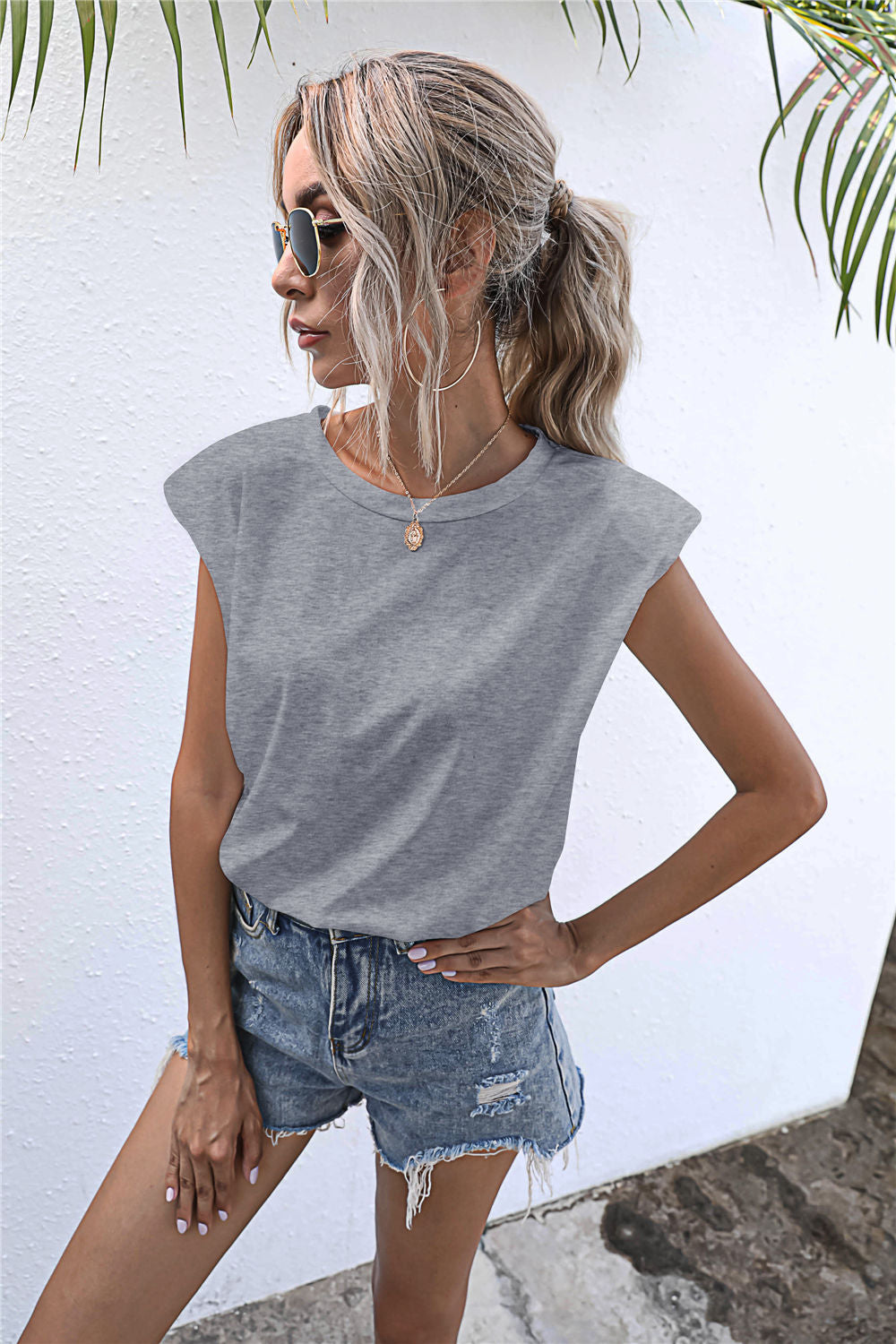 Round Neck Cap Sleeve Tee - T - 6 COLORS -