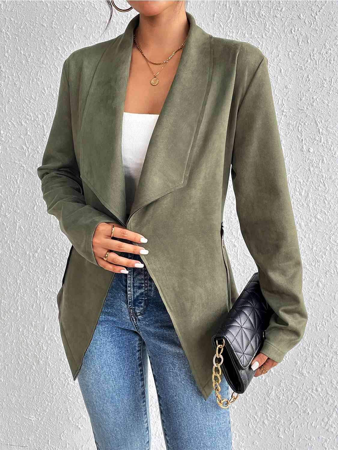 Statement Collar Long Sleeve Jacket - T - 1 COLOR -