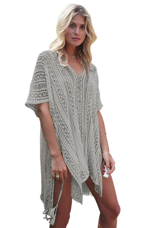 Crochet Knitted Tassel Tie Kimono Beachwear - K - 1 SIZE FITS ALL - 5 COLORS -