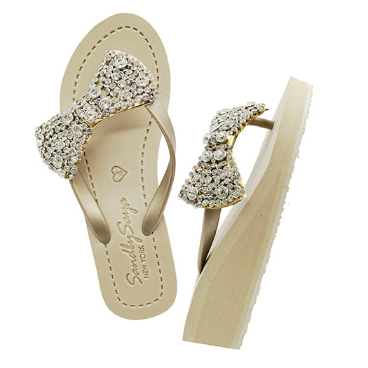 SAND BY SAYA N.Y. - Madison - Rhinestone Bow Mid Wedge Flip Flops - 2 COLORS -