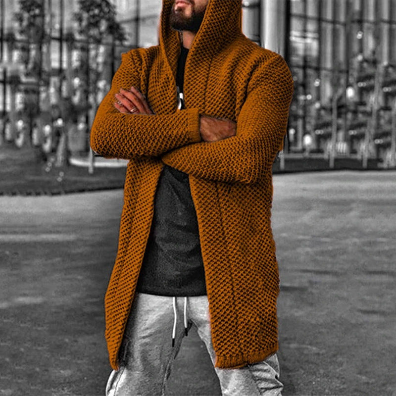 Men's hooded long sleeve knitted sweater cardigan - K - 6 COLORS -